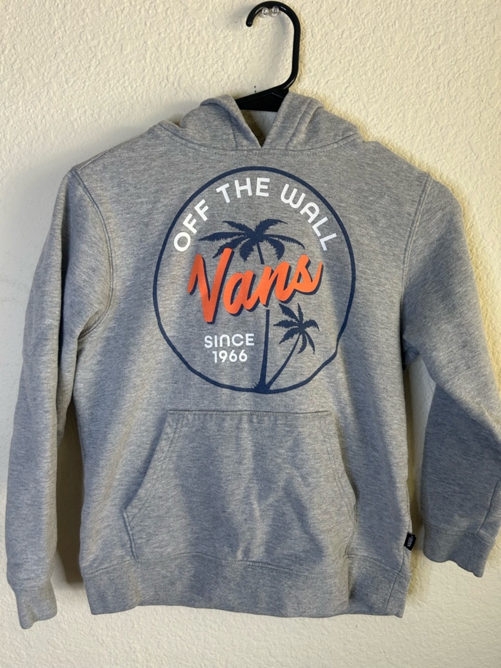 Vans Boys Gray 'Off The Wall' Hoodie Sweatshirt Orange Logo Beach Skater Summer